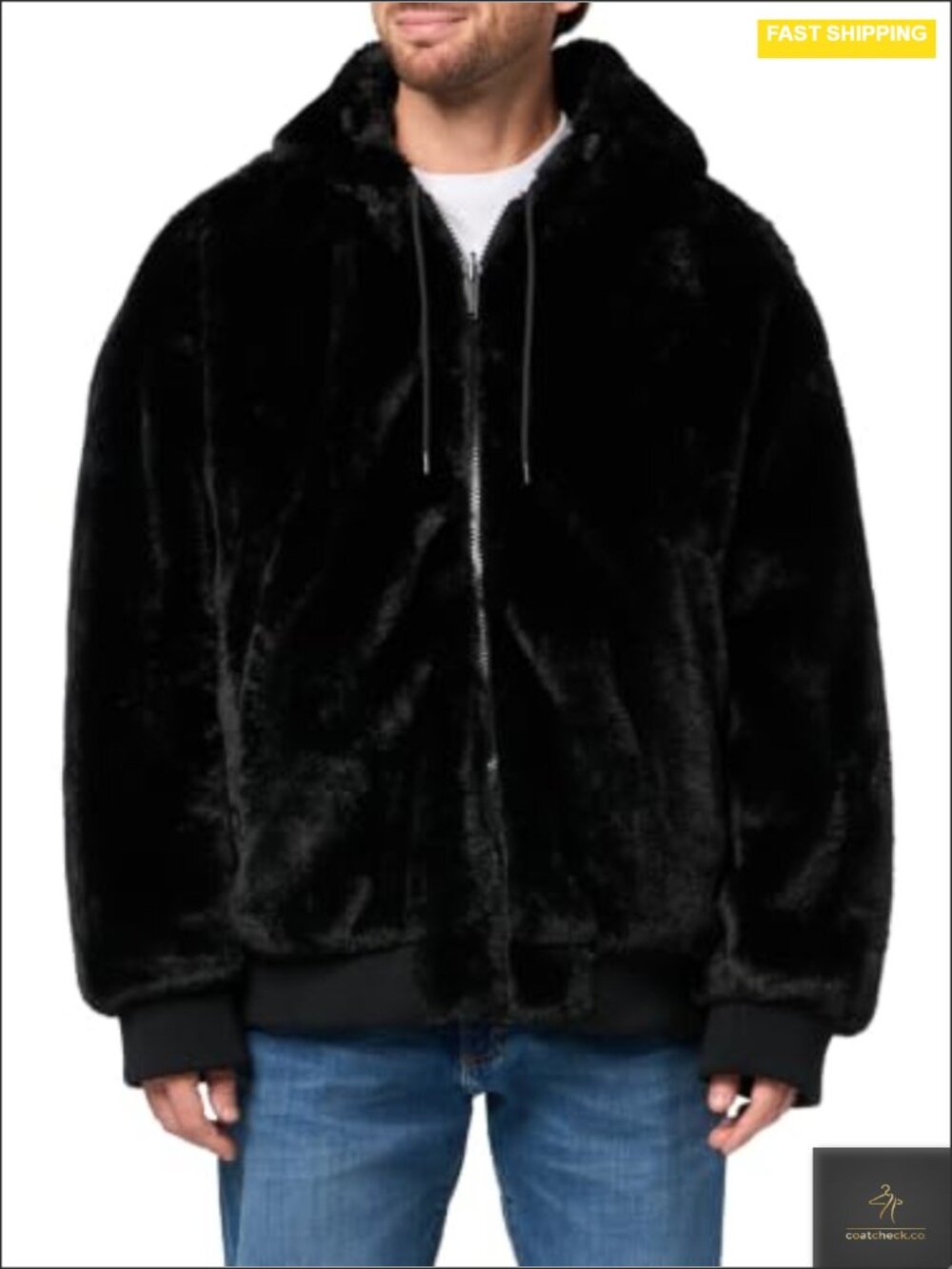 Men's Reversible Faux Fur Hooded Bomber Jacket